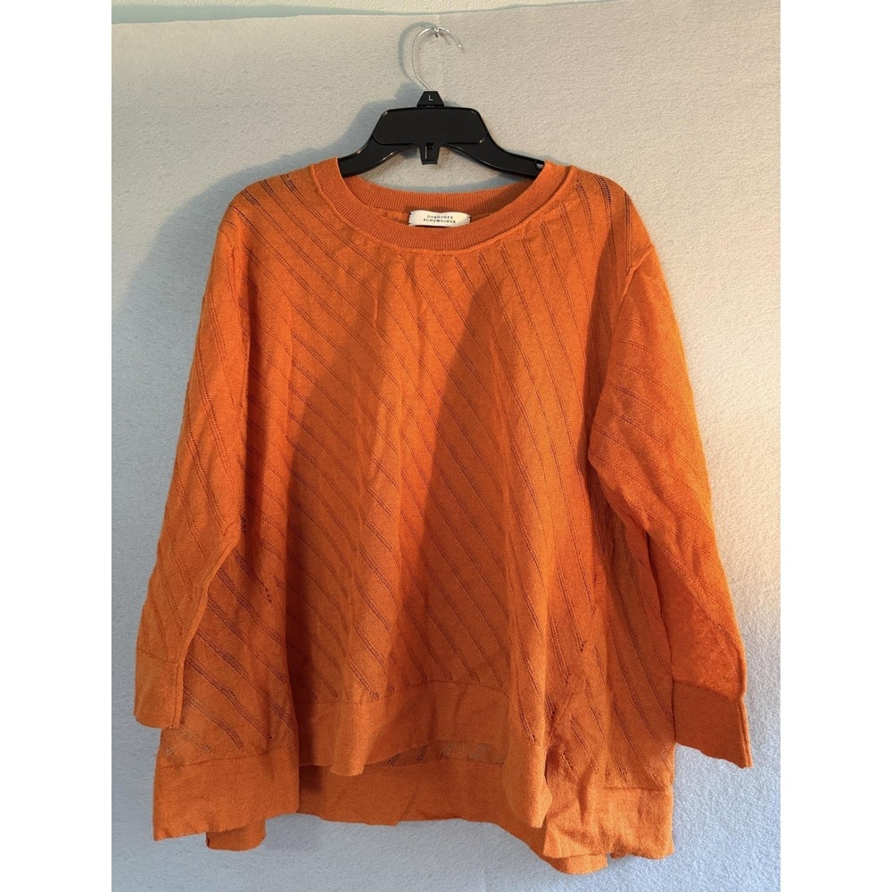 Dorothee Schumacher Sweater Womens L Orange Open Knit 3/4‎ Sleeve Sheer Pullover